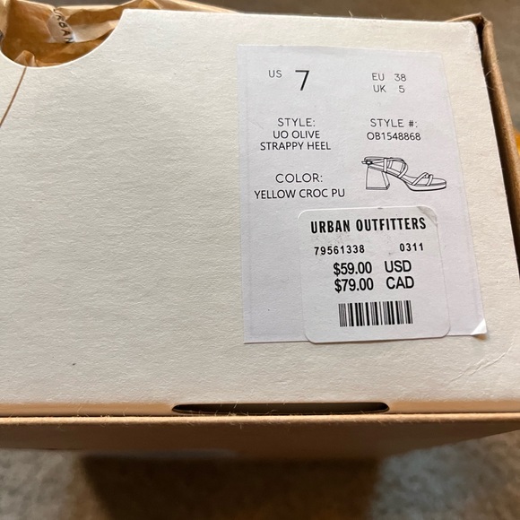 NEW Urban outfitters Olive Strappy Heels Sandals Sz 7 Croc yellow Block Summer - Picture 7 of 9